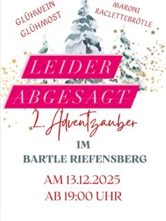 Leider müssen wir heute den Adventszauber absagen 🥺 nächsten Freitag findet er aber wieder statt … bitte um euer Verständnis 🤗