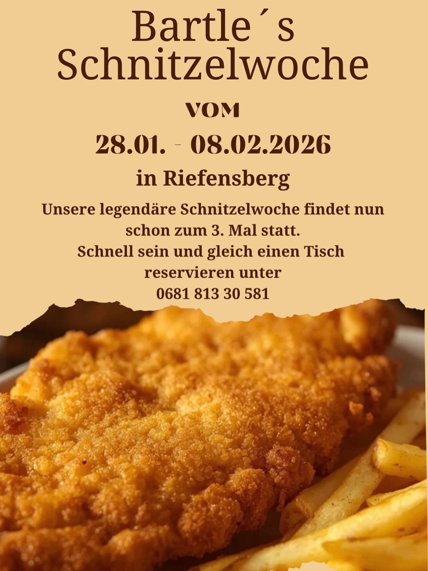 Kaum ist die Knödelwoche vorbei gehts auch schon wieder weiter 🤗 unsere legendäre Schnitzelwoche findet nun schon zum 3. Mal statt… Lust auf eine feine Schnitzelplatte? Dann reservier gleich einen Tisch bei uns 🤩 wir freuen uns auf euch 😍