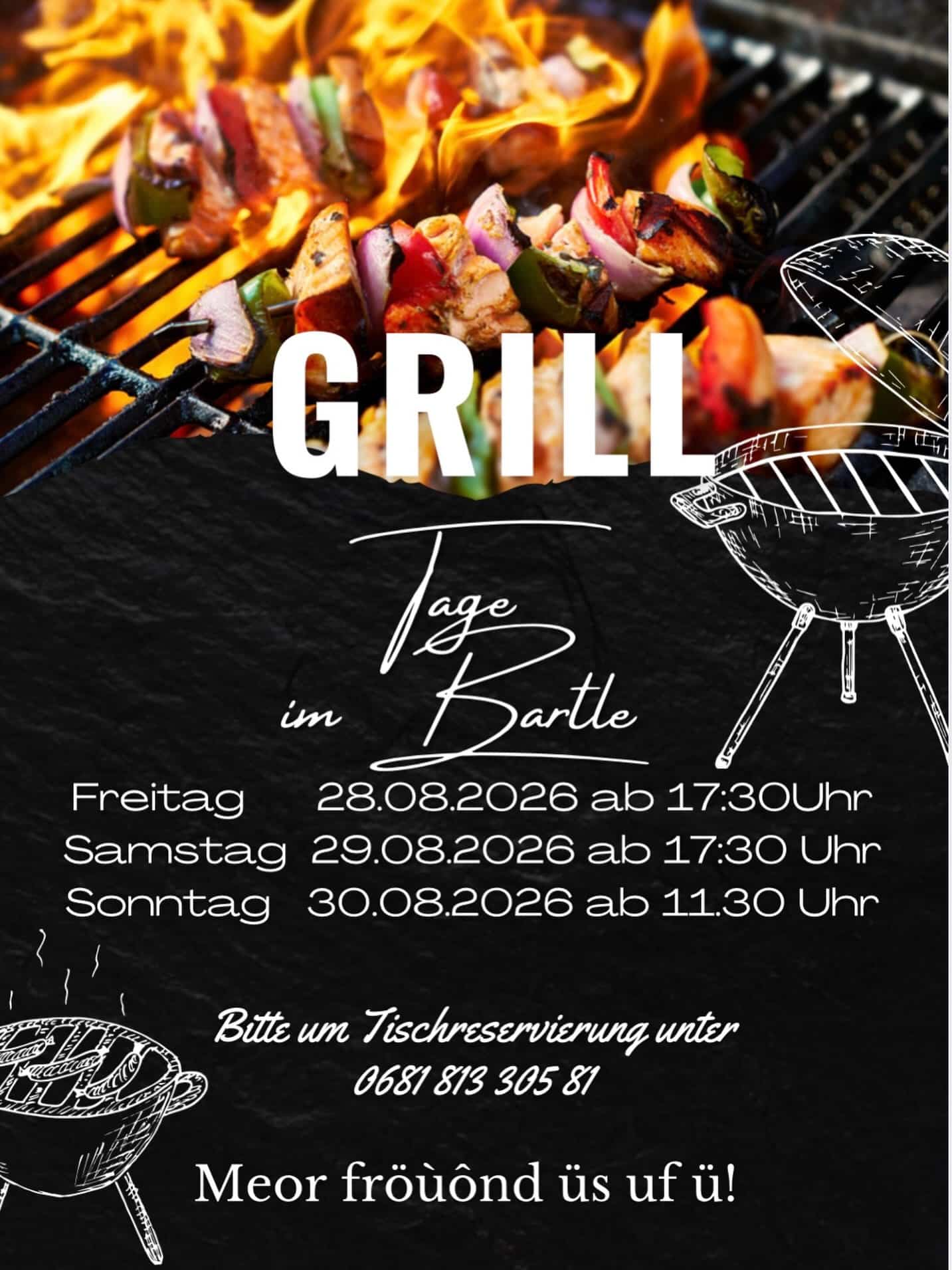 Pünktlich zum Ende eines tollen Sommers gibts wieder unsere Grillabende 🌞 komm vorbei und genieße feines vom Grill, frische Salate und leckere Saucen 🤗 reserviert gleich einen Tisch 😊 wir freuen uns auf euch 🤗