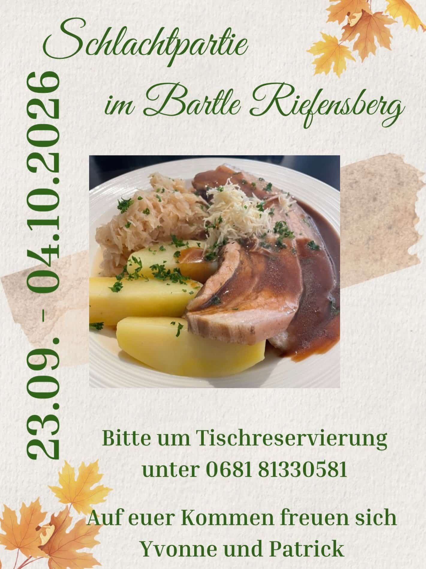Unsere legendäre Schlachtpartie findet auch heuer wieder statt! Lasst euch mit Kesselfleisch, Schweinsbraten und vielen anderen schmackhaften Gerichten von uns verwöhnen! Am besten gleich einen Tisch reservieren 🤗 meor fröùôd üs uf ü!
