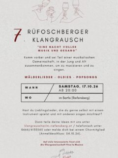 An alle Musikanten 🤗 seid Teil von unserem 7. Rüfoschberger Klangrausch und spielt uns eure Lieblingslieder vor 😍 meldet euch einfach bei @singgemeinschaft_riefensberg … wir freuen uns auf euch 🥳😍